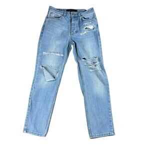 MENNACE Men's Light Wash Distressed Ripped‎ Straight Leg Denim Jeans 30 Button